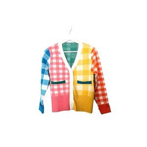 Burryco Womens Cardigan Sweater Womens Size Medium Checked Color Block